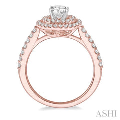 1/2 Ctw Round Cut Diamond Ladies Engagement Ring with 1/4 Ct Round Cut Center Stone in 14K Rose and White Gold