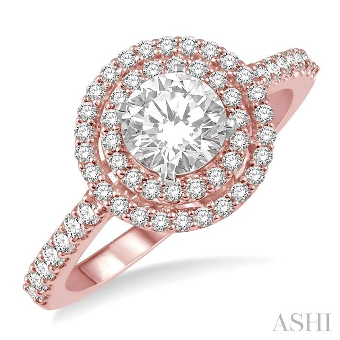 1/2 Ctw Round Cut Diamond Semi-Mount Engagement Ring in 14K Rose and White Gold