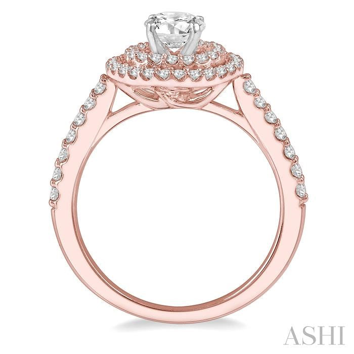 1/2 Ctw Round Cut Diamond Semi-Mount Engagement Ring in 14K Rose and White Gold