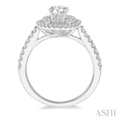 1/2 Ctw Round Cut Diamond Ladies Engagement Ring with 1/4 Ct Round Cut Center Stone in 14K White Gold