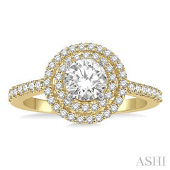 1/2 Ctw Round Cut Diamond Ladies Engagement Ring with 1/4 Ct Round Cut Center Stone in 14K Yellow and White Gold