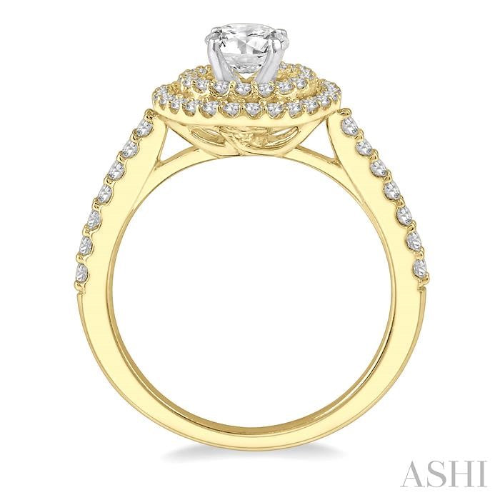 1/2 Ctw Round Cut Diamond Ladies Engagement Ring with 1/4 Ct Round Cut Center Stone in 14K Yellow and White Gold
