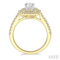 1/2 Ctw Round Cut Diamond Ladies Engagement Ring with 1/4 Ct Round Cut Center Stone in 14K Yellow and White Gold