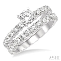 1 1/2 Ctw Diamond Wedding Set With 1 Ctw Round cut Engagement Ring and 1/2 Ctw Wedding Band in 14K White Gold