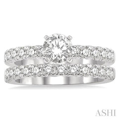 1 1/2 Ctw Diamond Wedding Set With 1 Ctw Round cut Engagement Ring and 1/2 Ctw Wedding Band in 14K White Gold