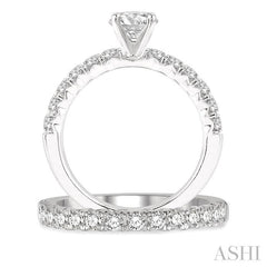 1 1/2 Ctw Diamond Wedding Set With 1 Ctw Round cut Engagement Ring and 1/2 Ctw Wedding Band in 14K White Gold
