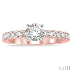 1 Ctw Diamond Ladies Engagement Ring with 1/2 Ct Round Cut Center Stone in 14K Rose And White Gold