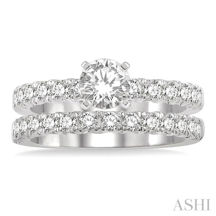 3/4 Ctw Diamond Wedding Set With 1/2 Ctw Round cut Engagement Ring and 1/4 Ctw Wedding Band in 14K White Gold