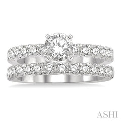 3/4 Ctw Diamond Wedding Set With 1/2 Ctw Round cut Engagement Ring and 1/4 Ctw Wedding Band in 14K White Gold