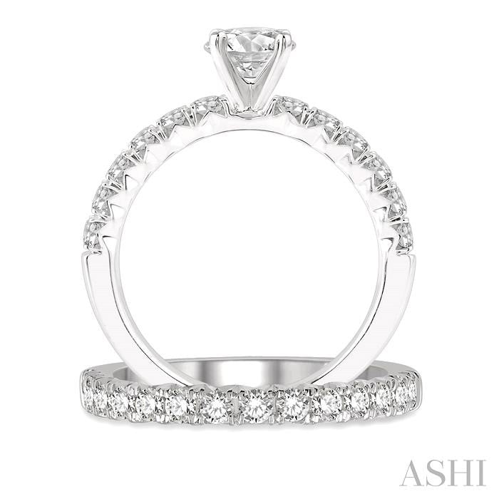 3/4 Ctw Diamond Wedding Set With 1/2 Ctw Round cut Engagement Ring and 1/4 Ctw Wedding Band in 14K White Gold
