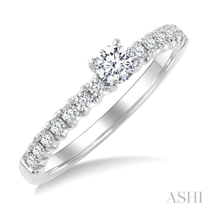 1/2 Ctw Endless Embrace Round Cut Diamond Ladies Engagement Ring with 1/4 Ct Round Cut Center Stone in 14K White Gold