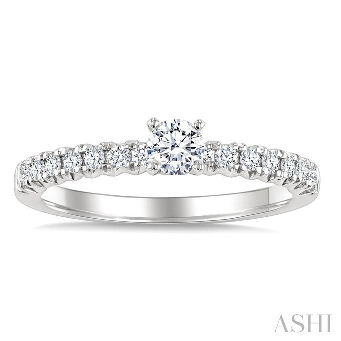 1/2 Ctw Endless Embrace Round Cut Diamond Ladies Engagement Ring with 1/4 Ct Round Cut Center Stone in 14K White Gold