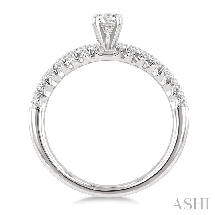1/2 Ctw Endless Embrace Round Cut Diamond Ladies Engagement Ring with 1/4 Ct Round Cut Center Stone in 14K White Gold