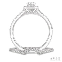 3/4 Ctw Diamond Wedding Set With 5/8 Ctw Cushion Shape Split Shank Engagement Ring and 1/6 Ctw Arched Wedding Band in 14K White Gold