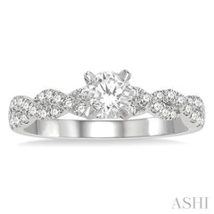 7/8 Ctw Twisted Shank Diamond Engagement Ring With 1/2 Ct Round Cut Center Stone in 14K White Gold