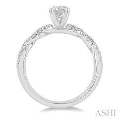 7/8 Ctw Twisted Shank Diamond Engagement Ring With 1/2 Ct Round Cut Center Stone in 14K White Gold