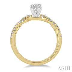 7/8 Ctw Twisted Shank Round Cut Diamond Engagement Ring With 1/2 Ct Center Stone in 14K Yellow and White Gold