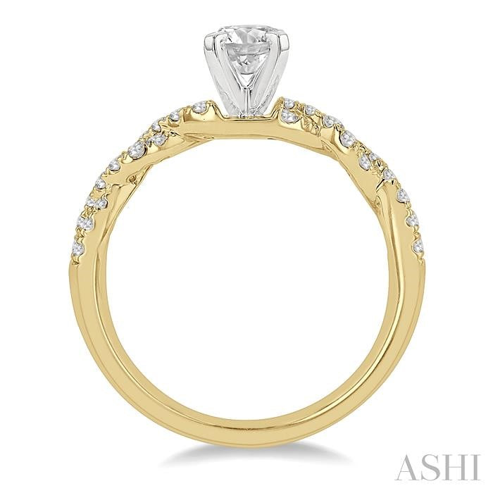 3/8 Ctw Twisted Shank Round Cut Diamond Semi-Mount Engagement Ring in 14K Yellow and White Gold