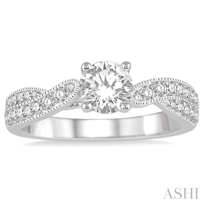 1/3 Ctw Round Diamond Semi-Mount Engagement Ring in 14K White Gold