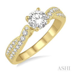 1/3 Ctw Round Diamond Semi-Mount Engagement Ring in 14K Yellow Gold
