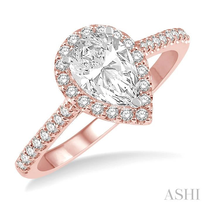 3/4 Ctw Diamond Ladies Engagement Ring with 1/2 Ct Pear Cut Center Stone in 14K Rose and White Gold