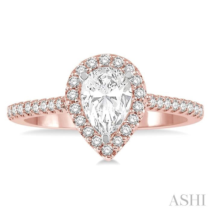 3/4 Ctw Diamond Ladies Engagement Ring with 1/2 Ct Pear Cut Center Stone in 14K Rose and White Gold