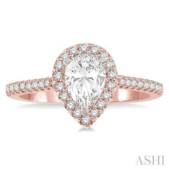3/4 Ctw Diamond Ladies Engagement Ring with 1/2 Ct Pear Cut Center Stone in 14K Rose and White Gold