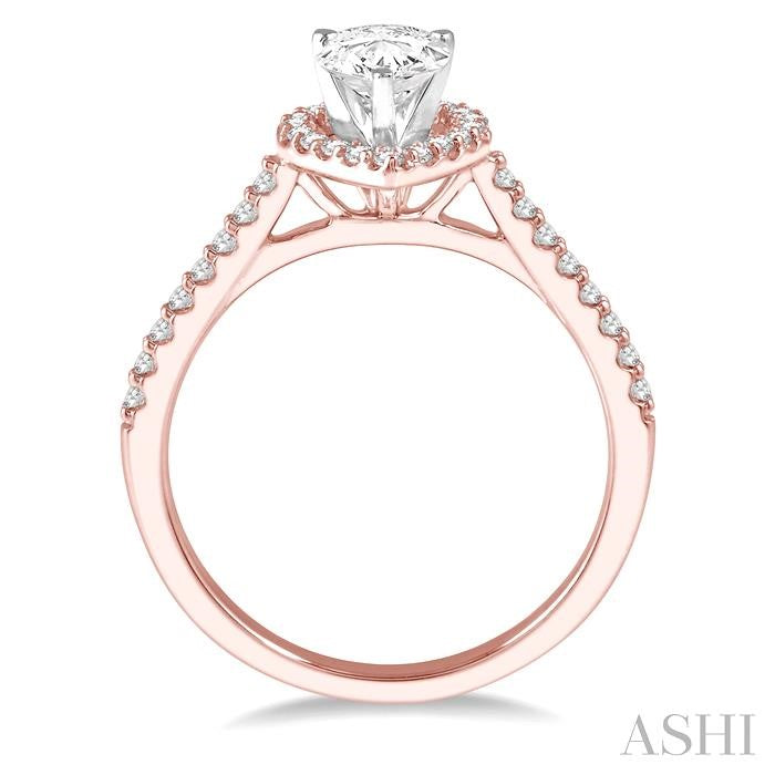 3/4 Ctw Diamond Ladies Engagement Ring with 1/2 Ct Pear Cut Center Stone in 14K Rose and White Gold