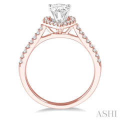 3/4 Ctw Diamond Ladies Engagement Ring with 1/2 Ct Pear Cut Center Stone in 14K Rose and White Gold