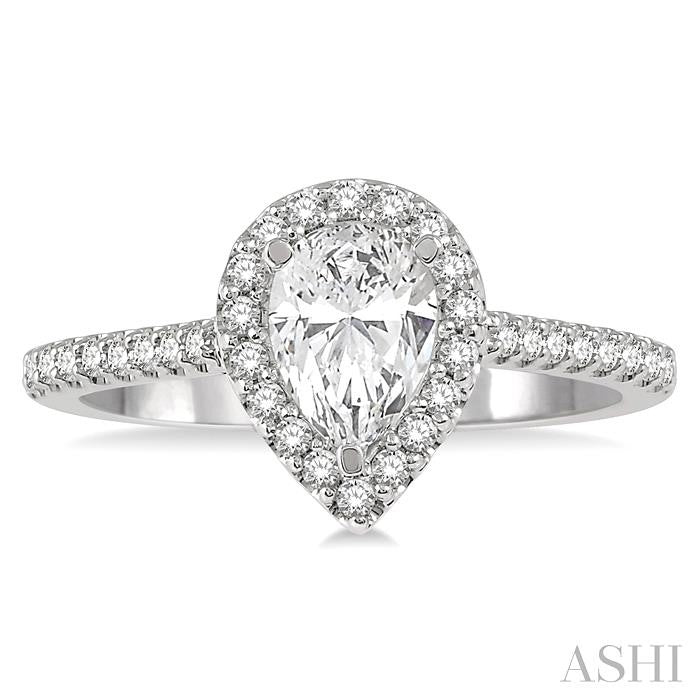 3/4 Ctw Diamond Ladies Engagement Ring with 1/2 Ct Pear Cut Center Stone in 14K White Gold