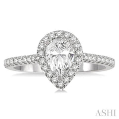 3/4 Ctw Diamond Ladies Engagement Ring with 1/2 Ct Pear Cut Center Stone in 14K White Gold