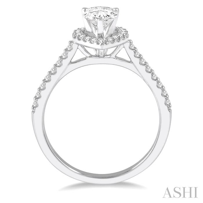3/4 Ctw Diamond Ladies Engagement Ring with 1/2 Ct Pear Cut Center Stone in 14K White Gold