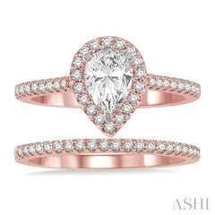 1/2 Ctw Diamond Wedding Set With 3/8 Ctw Pear Cut Engagement Ring and 1/10 Ctw Wedding Band in 14K Rose and White Gold