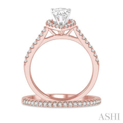 1/2 Ctw Diamond Wedding Set With 3/8 Ctw Pear Cut Engagement Ring and 1/10 Ctw Wedding Band in 14K Rose and White Gold