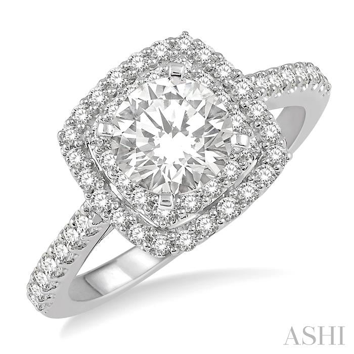 1 1/3 Ctw Twin Halo Diamond Engagement Ring With 3/4 Ct Round Cut Center Stone in 14K White Gold