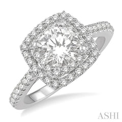 1 1/3 Ctw Twin Halo Diamond Engagement Ring With 3/4 Ct Round Cut Center Stone in 14K White Gold