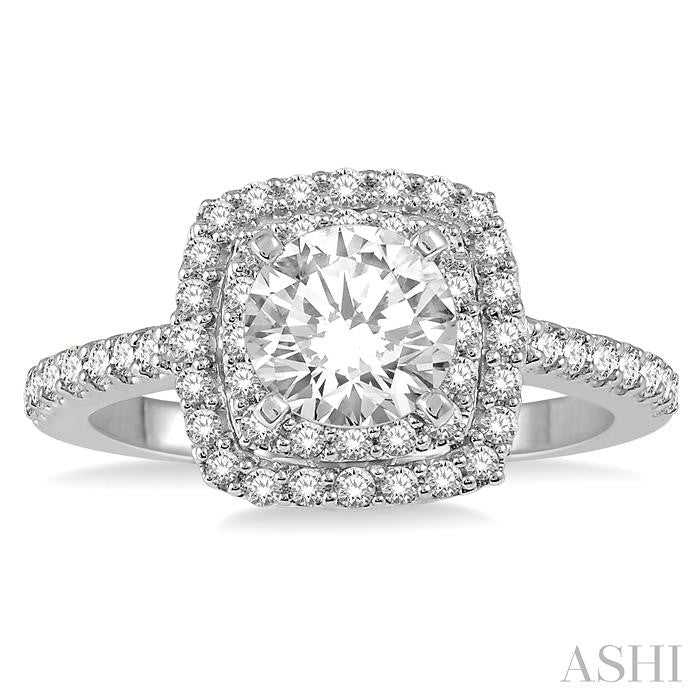 1 1/3 Ctw Twin Halo Diamond Engagement Ring With 3/4 Ct Round Cut Center Stone in 14K White Gold