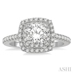 1 1/3 Ctw Twin Halo Diamond Engagement Ring With 3/4 Ct Round Cut Center Stone in 14K White Gold
