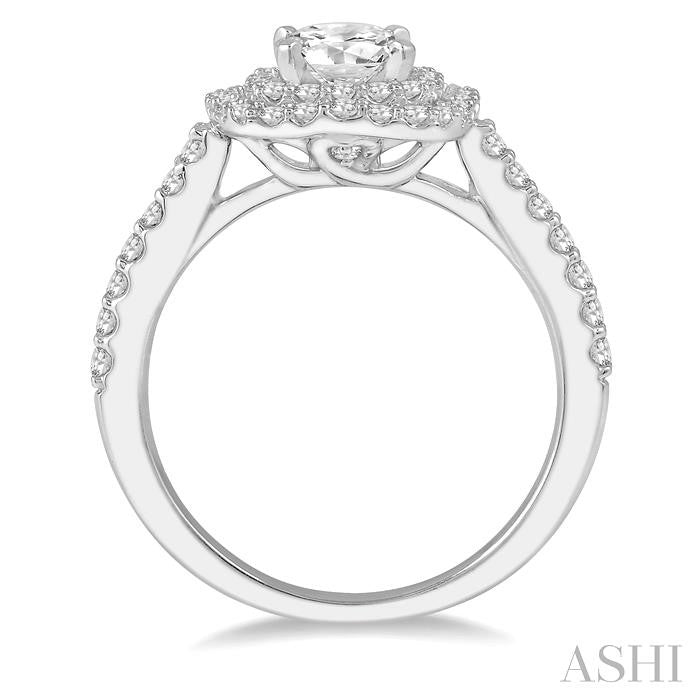 1 1/3 Ctw Twin Halo Diamond Engagement Ring With 3/4 Ct Round Cut Center Stone in 14K White Gold