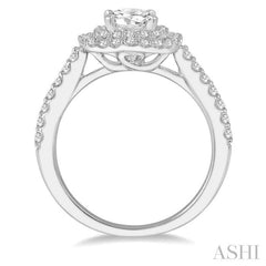 1 1/3 Ctw Twin Halo Diamond Engagement Ring With 3/4 Ct Round Cut Center Stone in 14K White Gold