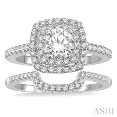 1 1/5 Ctw Diamond Wedding Set in 14K With 1 Ctw Round cut Double Row Engagement Ring and 1/5 Ctw Wedding Band in White Gold