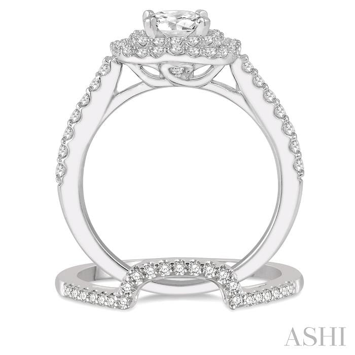 1 1/5 Ctw Diamond Wedding Set in 14K With 1 Ctw Round cut Double Row Engagement Ring and 1/5 Ctw Wedding Band in White Gold