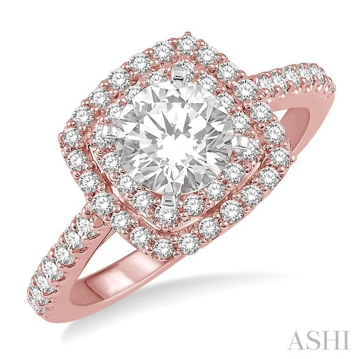 1 Ctw Round Cut Center Stone Diamond Ladies Engagement Ring in 14K Rose and White Gold
