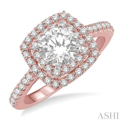 1 Ctw Round Cut Center Stone Diamond Ladies Engagement Ring in 14K Rose and White Gold