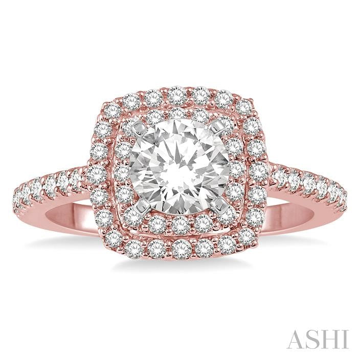 1 Ctw Round Cut Center Stone Diamond Ladies Engagement Ring in 14K Rose and White Gold