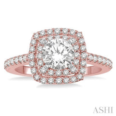 1 Ctw Round Cut Center Stone Diamond Ladies Engagement Ring in 14K Rose and White Gold