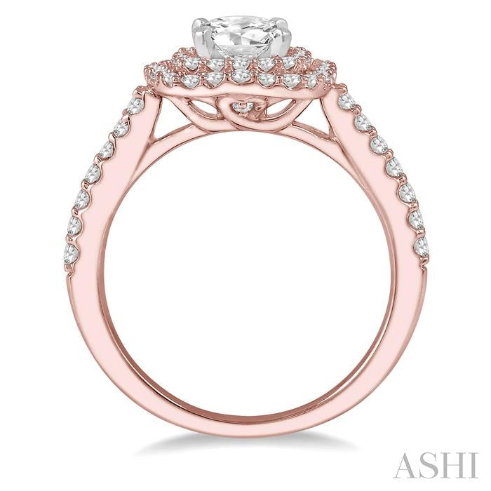 1 Ctw Round Cut Center Stone Diamond Ladies Engagement Ring in 14K Rose and White Gold