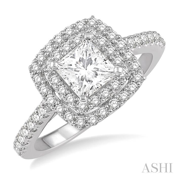 1 Ctw Princess Cut Center Stone Diamond Ladies Engagement Ring in 14K White Gold