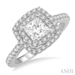 1 Ctw Princess Cut Center Stone Diamond Ladies Engagement Ring in 14K White Gold