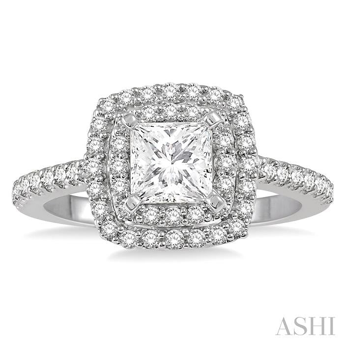 1 Ctw Princess Cut Center Stone Diamond Ladies Engagement Ring in 14K White Gold
